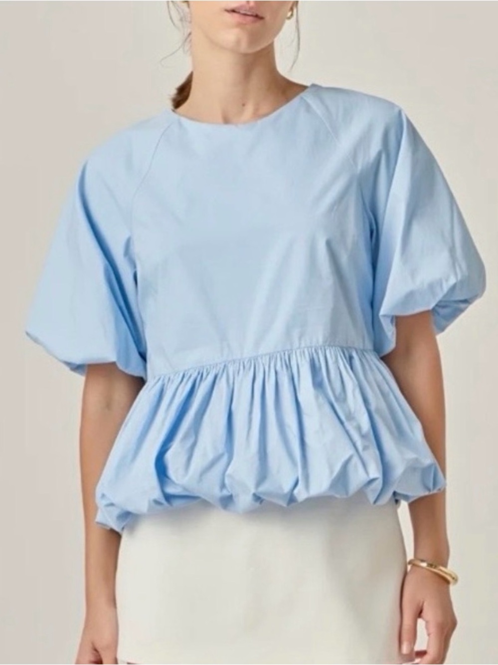 English Factory Balloon Poplin Top in Powder Blue Size XS